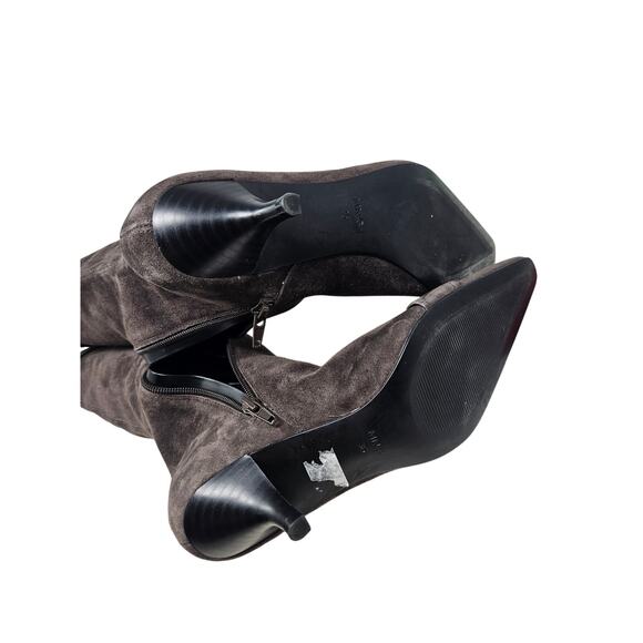 NEW MNG Mango 36 Gray Suede Leather Buckle Tall Boot Kitten Heel Minimalist - Picture 4 of 4